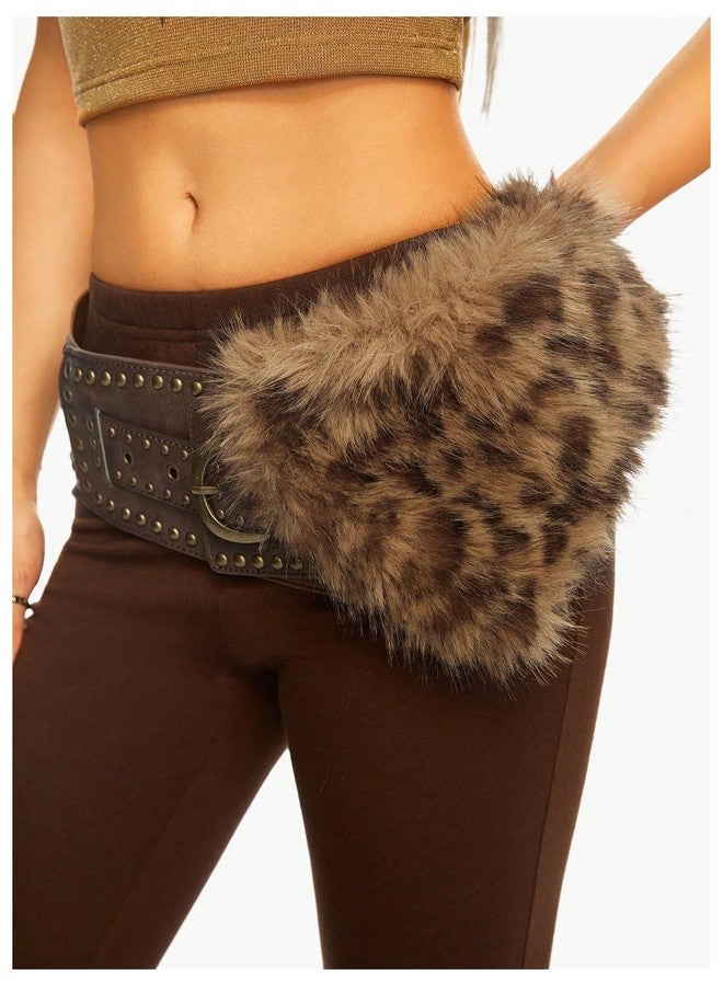 MakeMeChic Women's Leopard Faux Fur Belts Wide Waist Leather Boho Y2k Vintage Cowboy Chic Western Belt Brown 80 - Image 4