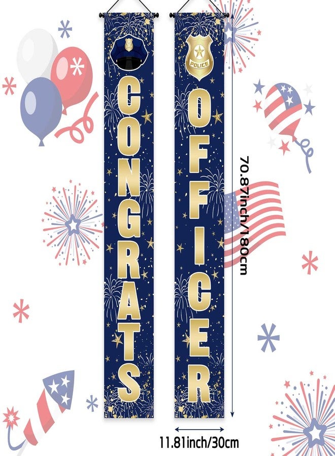 Lofaris Congrats Officer Porch Banner Police Party Decorations Yard Sign Blue and Gold Hanging Sign Police Academy Cops Retirement Presidential Inauguration Party Door Banner Porch Banner for Outdoor Wall Front Door Decor 2 Pieces 70.87x11.81inch - Image 3