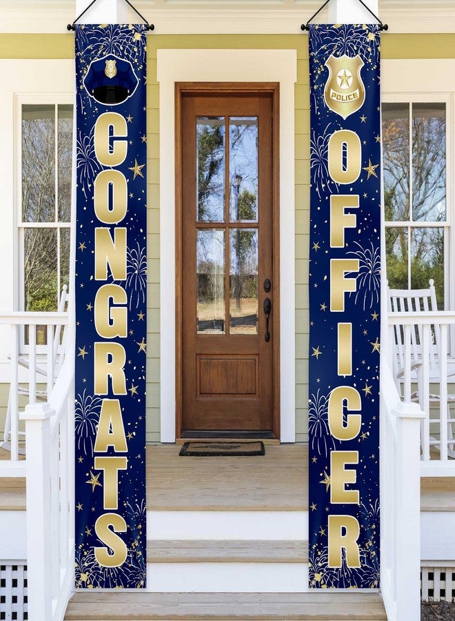 Lofaris Congrats Officer Porch Banner Police Party Decorations Yard Sign Blue and Gold Hanging Sign Police Academy Cops Retirement Presidential Inauguration Party Door Banner Porch Banner for Outdoor Wall Front Door Decor 2 Pieces 70.87x11.81inch - Image 5