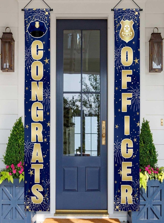Lofaris Congrats Officer Porch Banner Police Party Decorations Yard Sign Blue and Gold Hanging Sign Police Academy Cops Retirement Presidential Inauguration Party Door Banner Porch Banner for Outdoor Wall Front Door Decor 2 Pieces 70.87x11.81inch - Image 1