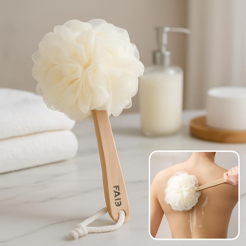 Fitto Shower Loofah Body & Back Scrubber - Exfoliating Luffa Bath Brush on a Stick - Image 3