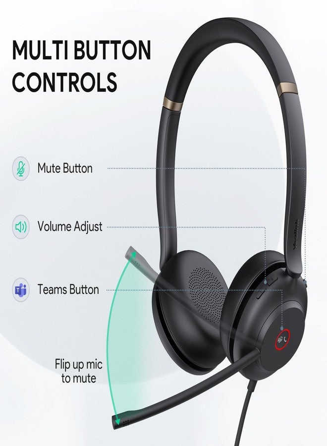 يالينك سماعة رأس يو إس بي يو إتش 37 من يالينك مزودة بميكروفون عازل للضوضاء، سماعة رأس سلكية لأجهزة الكمبيوتر المحمولة، معتمدة من تيمز، كابل يو إس بي-إيه/سي، تعمل مع زووم ومنصات الاتصالات الموحدة الرائدة الأخرى - Image 4