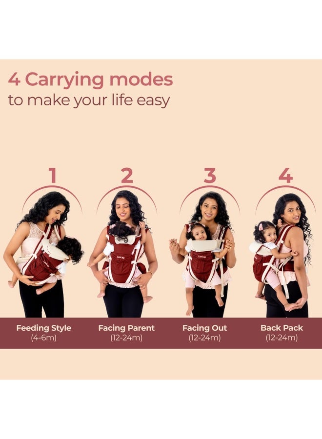 Luvlap Elegant Baby Carrier with 4 carry positions, Baby carrier for 4 to 24 months baby, Adjustable New-born to Toddler Carrier with cushioned leg support, Max weight Up to 15 Kgs (Red) - Image 4