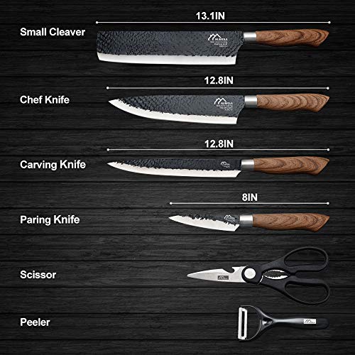 Numola 6 Pieces Black Professional Chef Knife Set, BBQ Meat Knives for Cooking, Forged Kitchen Knife with High Carbon Stainless Steel Cutlery Ergonomic Design Handle with Box for Couples Gift - Image 2