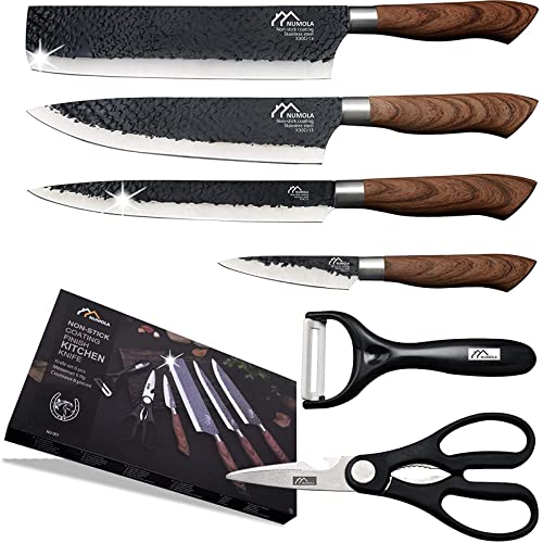 Numola 6 Pieces Black Professional Chef Knife Set, BBQ Meat Knives for Cooking, Forged Kitchen Knife with High Carbon Stainless Steel Cutlery Ergonomic Design Handle with Box for Couples Gift - Image 1