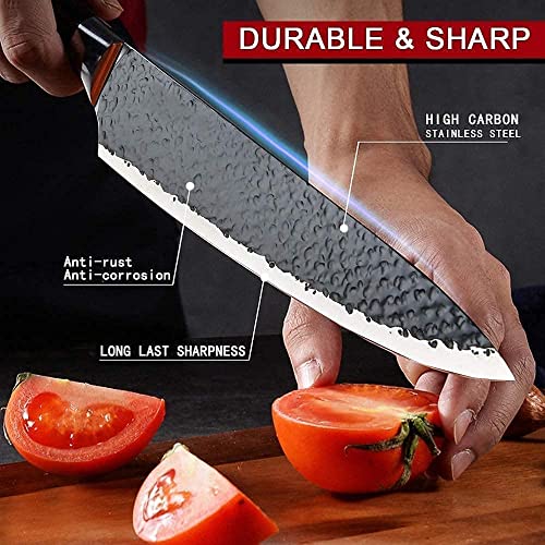 Numola 6 Pieces Black Professional Chef Knife Set, BBQ Meat Knives for Cooking, Forged Kitchen Knife with High Carbon Stainless Steel Cutlery Ergonomic Design Handle with Box for Couples Gift - Image 3