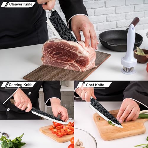 Numola 6 Pieces Black Professional Chef Knife Set, BBQ Meat Knives for Cooking, Forged Kitchen Knife with High Carbon Stainless Steel Cutlery Ergonomic Design Handle with Box for Couples Gift - Image 5