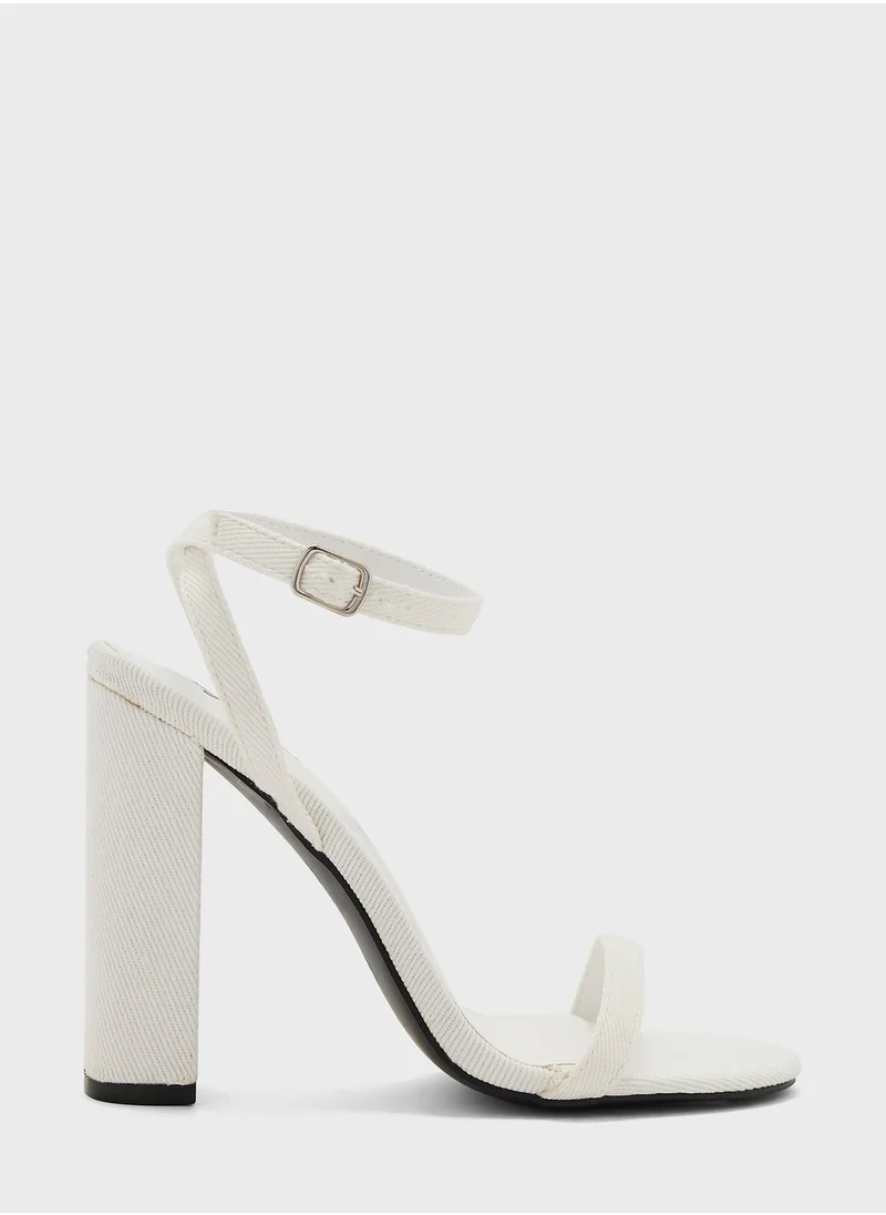 Ginger Denim Ankle Strap Heel Sandals