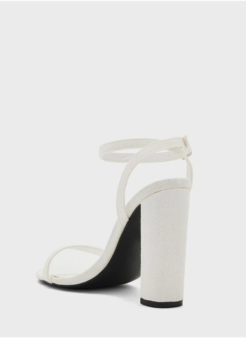 Ginger Denim Ankle Strap Heel Sandals