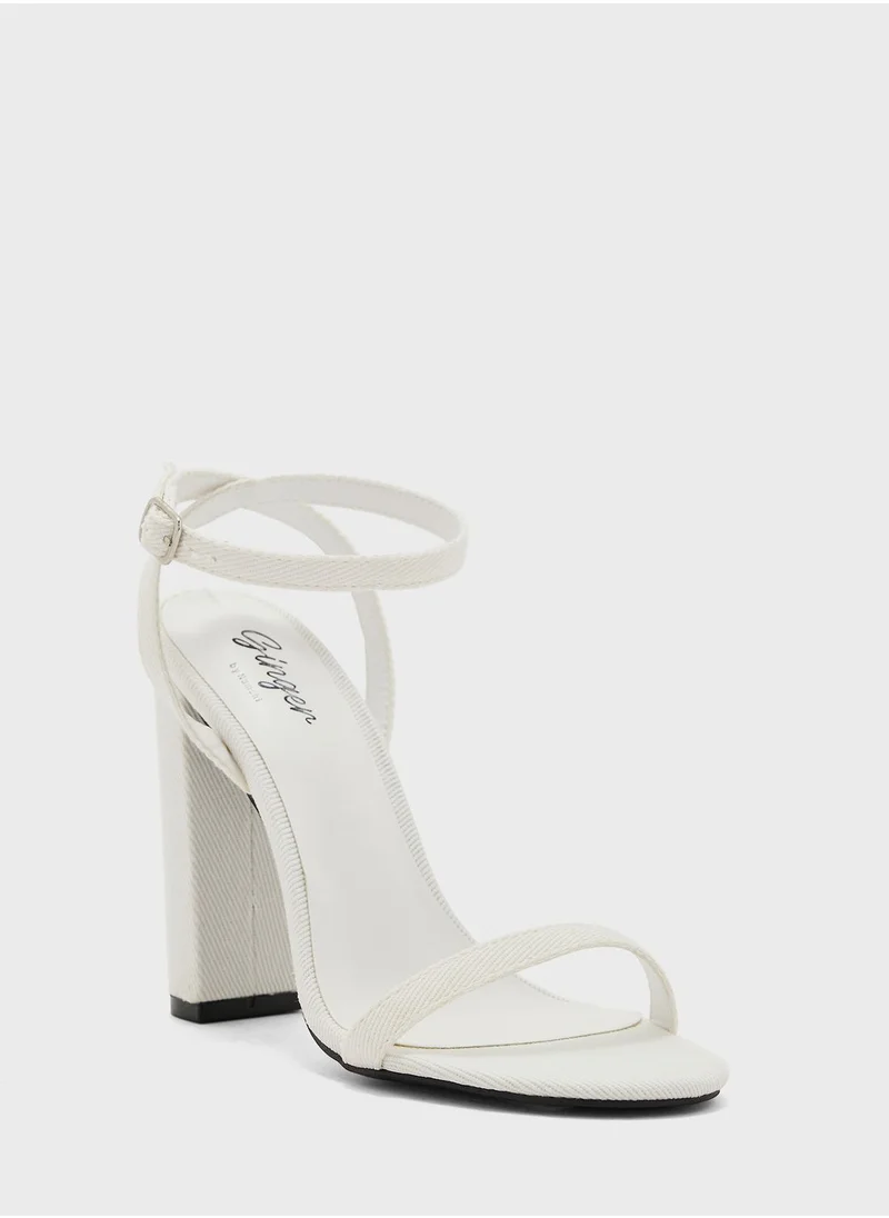 Ginger Denim Ankle Strap Heel Sandals
