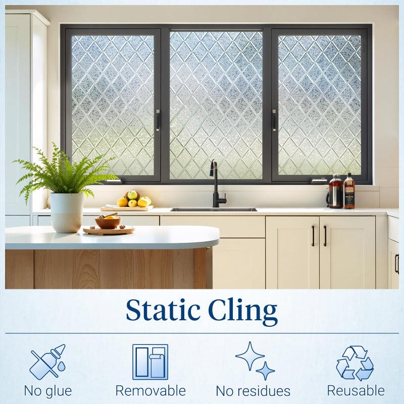 Haton Window Privacy Film Decorative Frosted Glass Window Film, Sun Blocking Stained Glass Clings, Static Cling Removable Stickers for Home Door Coverings, Lattice Pattern 17.5" x 78.7" - Image 5