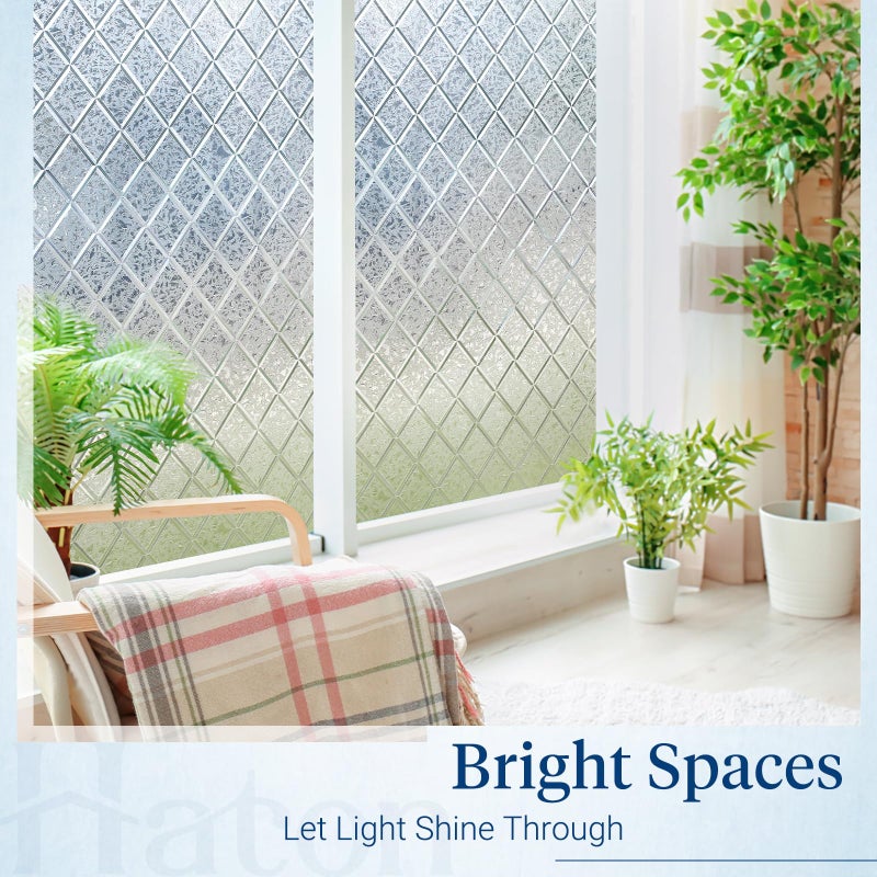 Haton Window Privacy Film Decorative Frosted Glass Window Film, Sun Blocking Stained Glass Clings, Static Cling Removable Stickers for Home Door Coverings, Lattice Pattern 17.5" x 78.7" - Image 4