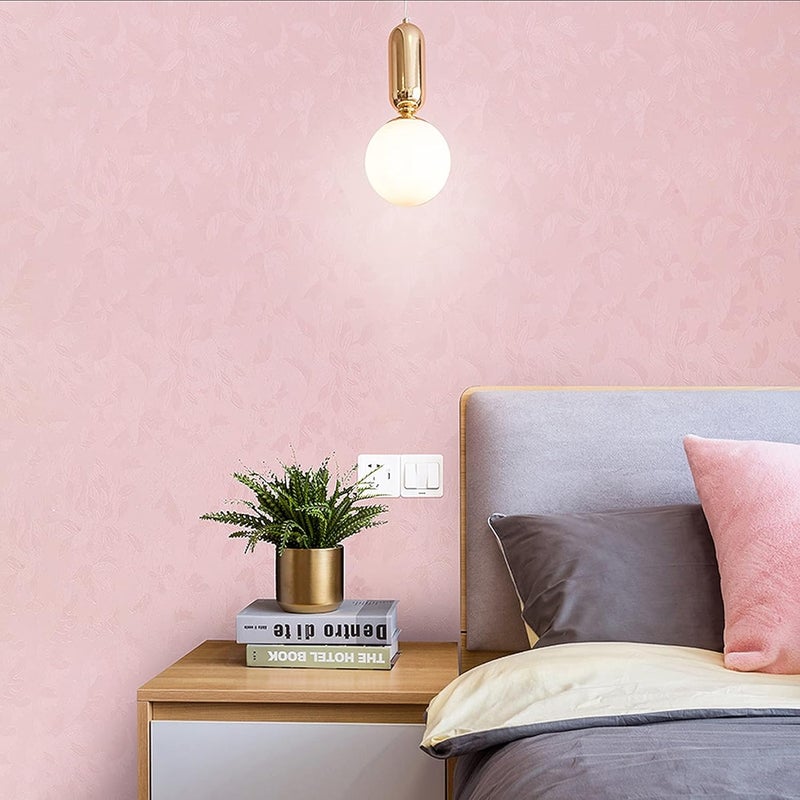 wolpin ملصقات حائط ورق جدران لغرفة النوم (45 × 300 سم) أحدث ورود البوني مع حب DIY لغرفة الفتيات بتصميم بارز وملمس ذاتي اللصق، وردي - Image 2