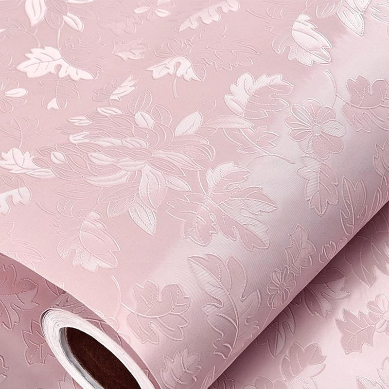 wolpin ملصقات حائط ورق جدران لغرفة النوم (45 × 300 سم) أحدث ورود البوني مع حب DIY لغرفة الفتيات بتصميم بارز وملمس ذاتي اللصق، وردي - Image 3