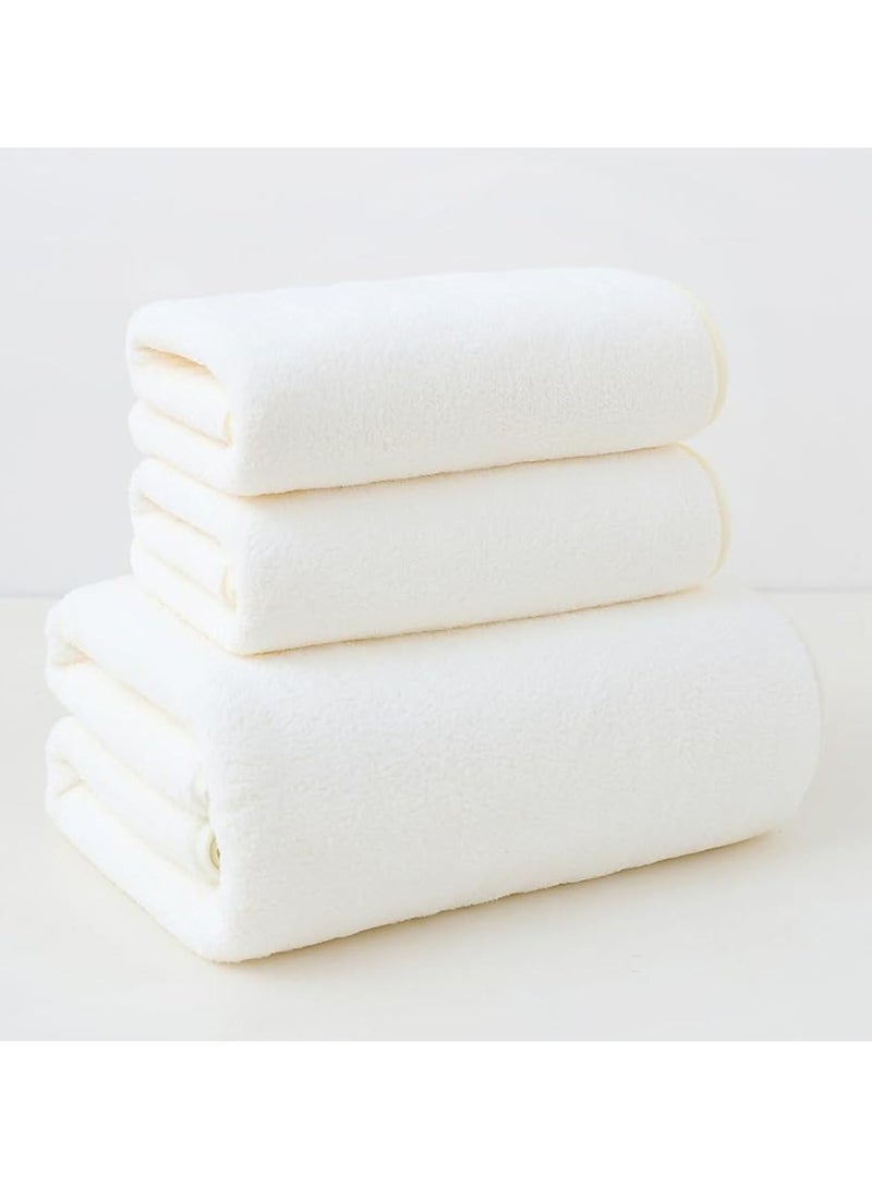 DIOTTI 3 PCS Microfiber Bath Towel Set, Plush Quick Dry Lint Free Microfiber Bath Towel Set Multipurpose Coral Velvet Bath Towels for Spa, Yoga, Fitness, Bathroom (70 * 140 CM & 35 * 75 CM, White) - Image 1