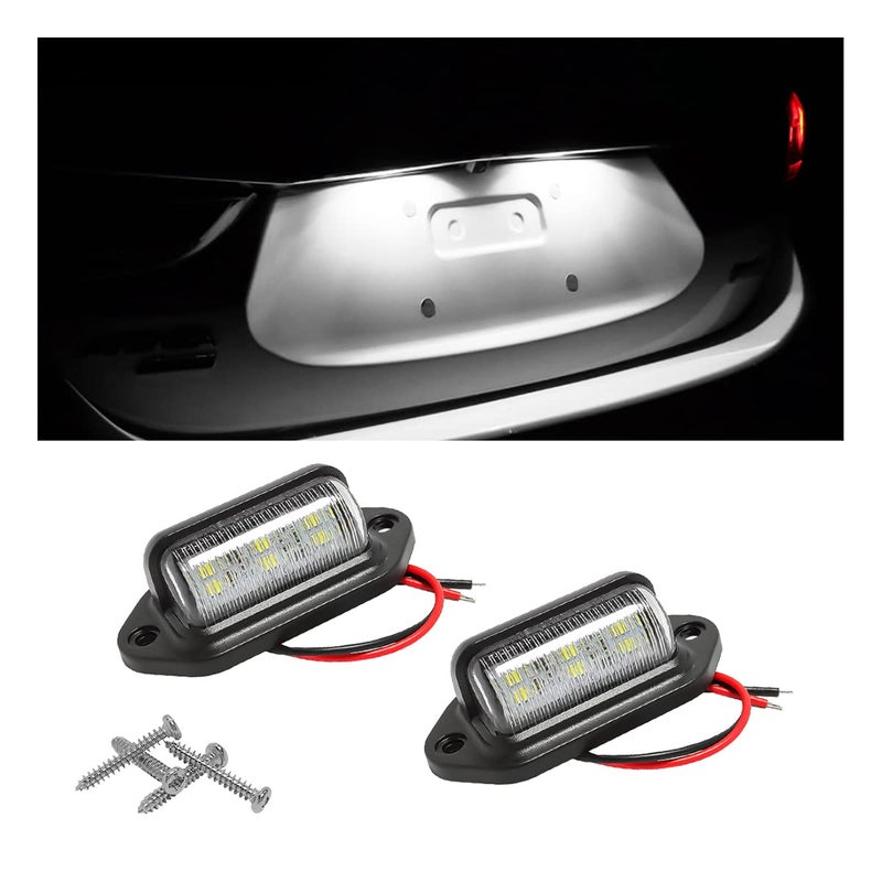 HIPOPY 2PCS ضوء لوحة ترخيص LED 12V24V مقاوم للماء 6SMD مصباح لوحة الترخيص ضوء الذيل لمعظم السيارات والشاحنات والمقطورات والحافلات ضوء خطوة ضوء قبة ضوء الشحن أبيض