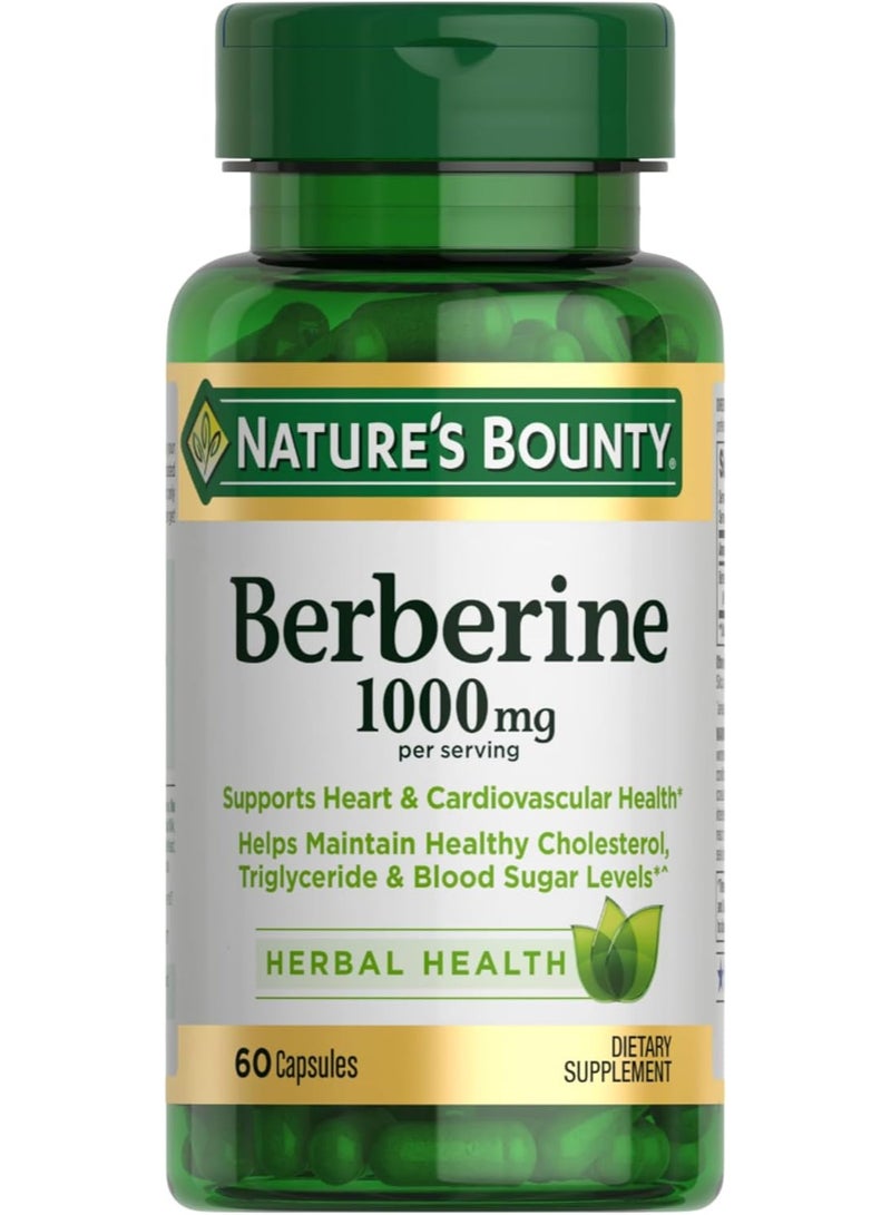 ناتشرز باونتي كبسولات بربرين 1000 ملغ، تدعم صحة القلب، وتحافظ على مستويات الكوليسترول وسكر الدم ضمن المعدل الطبيعي، مكمل غذائي غير معدل وراثيًا، 60 كبسولة - Image 1