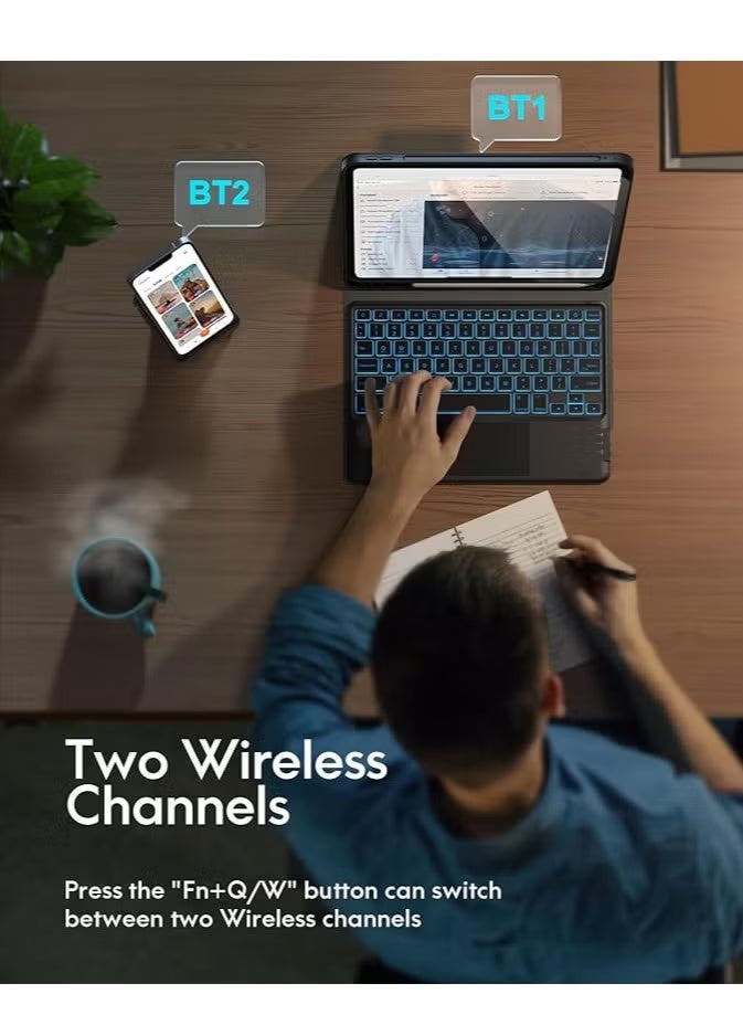 Magnetic Detachable Keyboard,for iPad Pro 11 inch Case with Keyboard (M4) 2024,, with Backlight, 2 Wireless Channels, Touchpad and Pencil Holder, Precision Cutout Case (for iPad Pro 11''), Black - Image 5