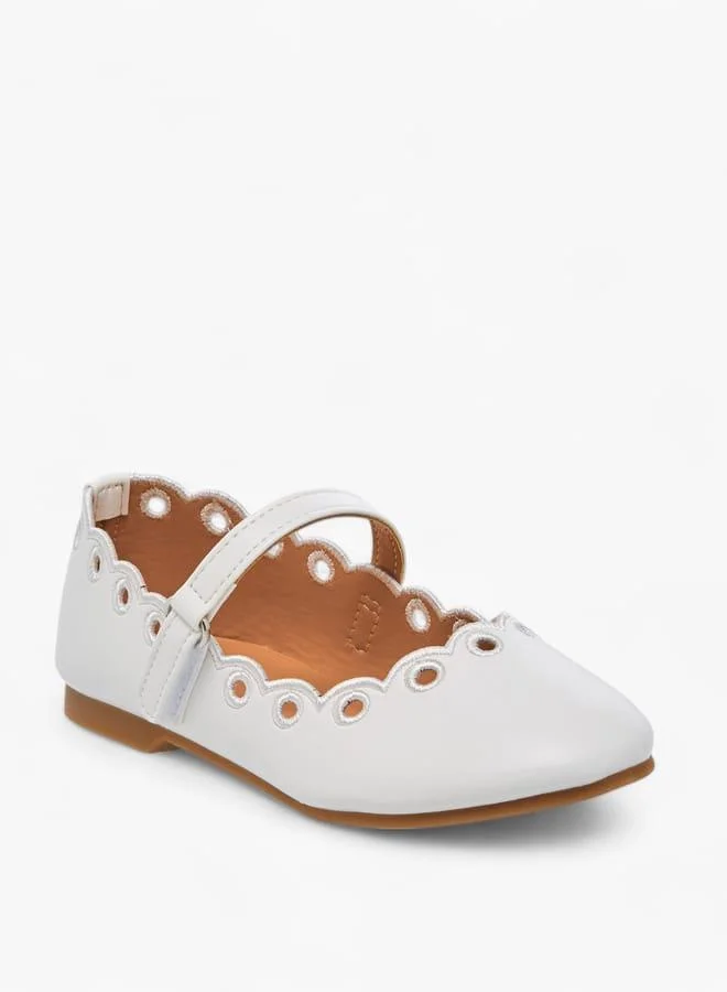 JUNIORS Girls Scallop Detail Ballerina Shoes With Hook And Loop Closure