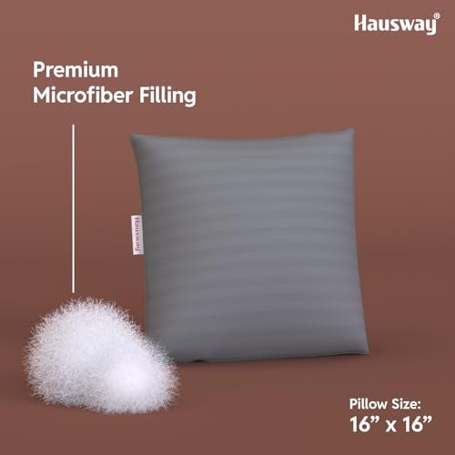 HAUSWAY Cushion for Sofa | Microfiber Square Sofa Cushion for Bed | Soft & Fluffy Pillow for Comfort and Back Support | Breathable & Washable, Grey Stripe Pack of 5 [16" x 16"] - Image 2