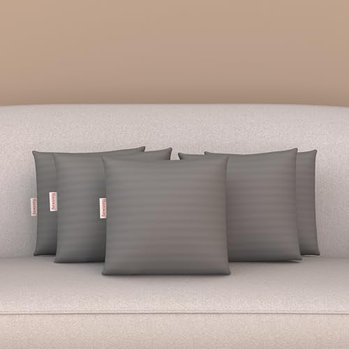 HAUSWAY Cushion for Sofa | Microfiber Square Sofa Cushion for Bed | Soft & Fluffy Pillow for Comfort and Back Support | Breathable & Washable, Grey Stripe Pack of 5 [16" x 16"] - Image 1