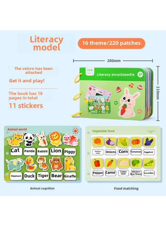 Quiet Doodle Books Baby Repeated Tearing Pasting Busy Books Animal Recognition Cognitive Early Education Intelligence Toys-Color:Literacy Book 【16 Themes/220 Patches】 To Play When You Get It - Image 1