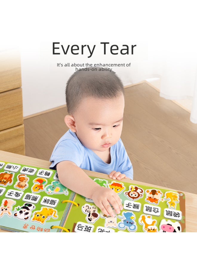 Quiet Doodle Books Baby Repeated Tearing Pasting Busy Books Animal Recognition Cognitive Early Education Intelligence Toys-Color:Literacy Book 【16 Themes/220 Patches】 To Play When You Get It - Image 3