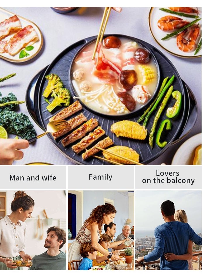 Electric grill and hot pot,Tabletop cooking assistant equipment，temperature control,Non-stick grill，Applicable to steak，hot pot，barbecue，Roast meat.