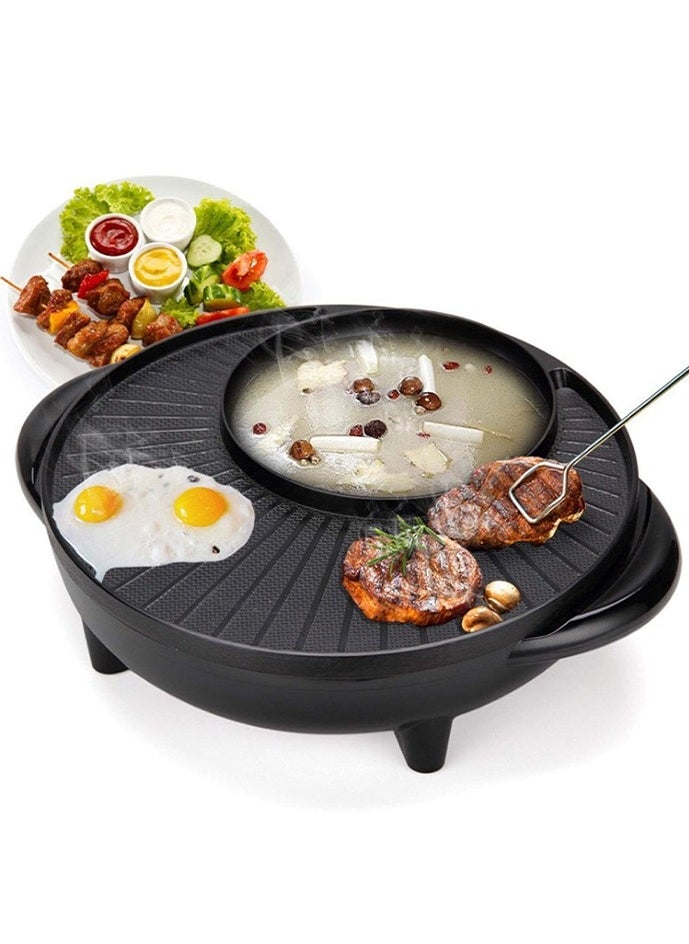 Electric grill and hot pot,Tabletop cooking assistant equipment，temperature control,Non-stick grill，Applicable to steak，hot pot，barbecue，Roast meat.