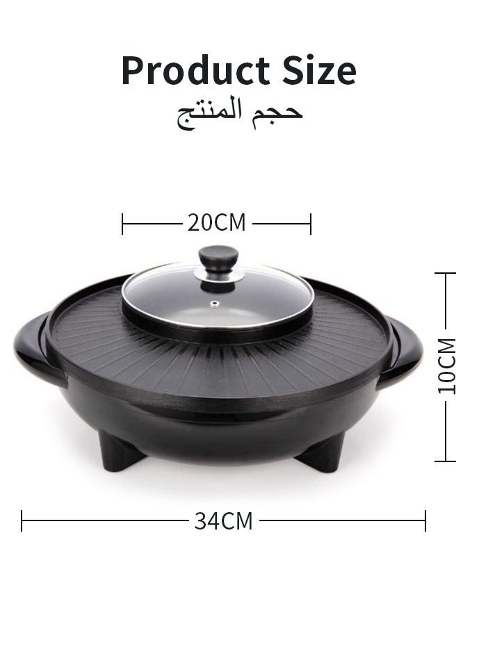 Electric grill and hot pot,Tabletop cooking assistant equipment，temperature control,Non-stick grill，Applicable to steak，hot pot，barbecue，Roast meat.