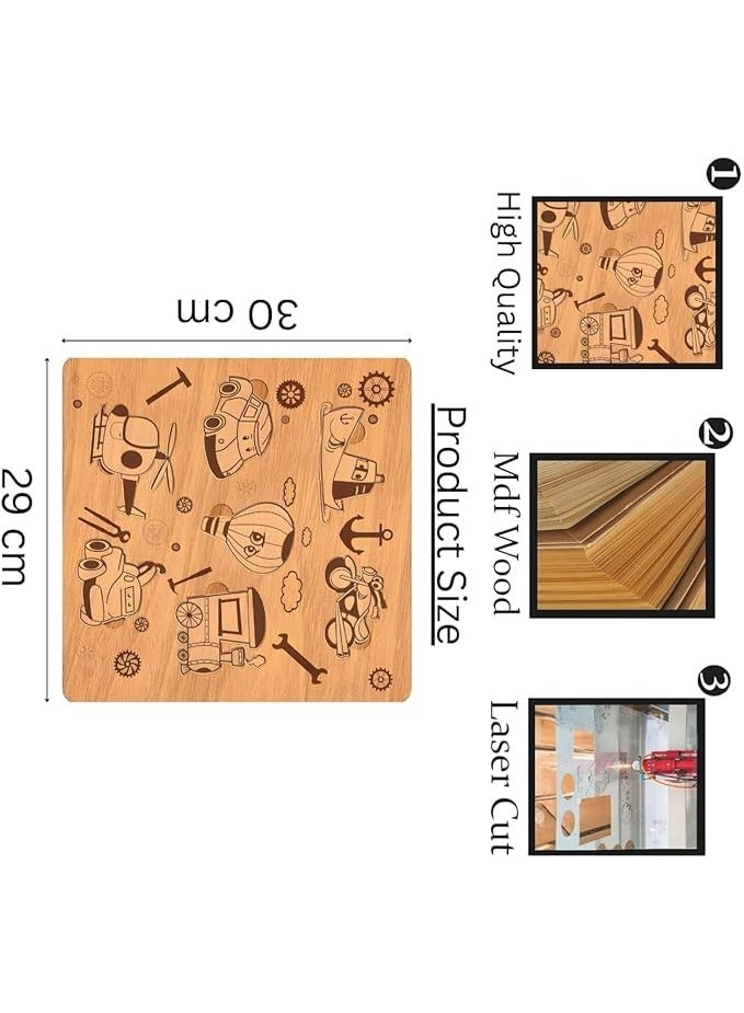 Wooden Construction Toy, Transportation Pattern, Laser Cut MDF, Size 29 x 30 cm, Developing Fine Motor Skills - Image 3