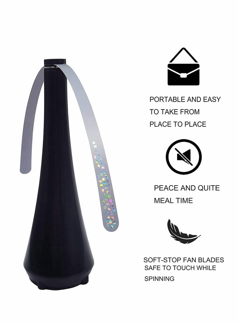 KASTWAVE Fly Fan for Tables Indoor Outdoor Meal, Table Top Bug Repellent, Deterrent Fan with Holographic Blades, Portable Fly Fan Keep for Your Food Clean, Fly Fan for Picnic, Restaurant, Party, Home (Black)  - Image 4