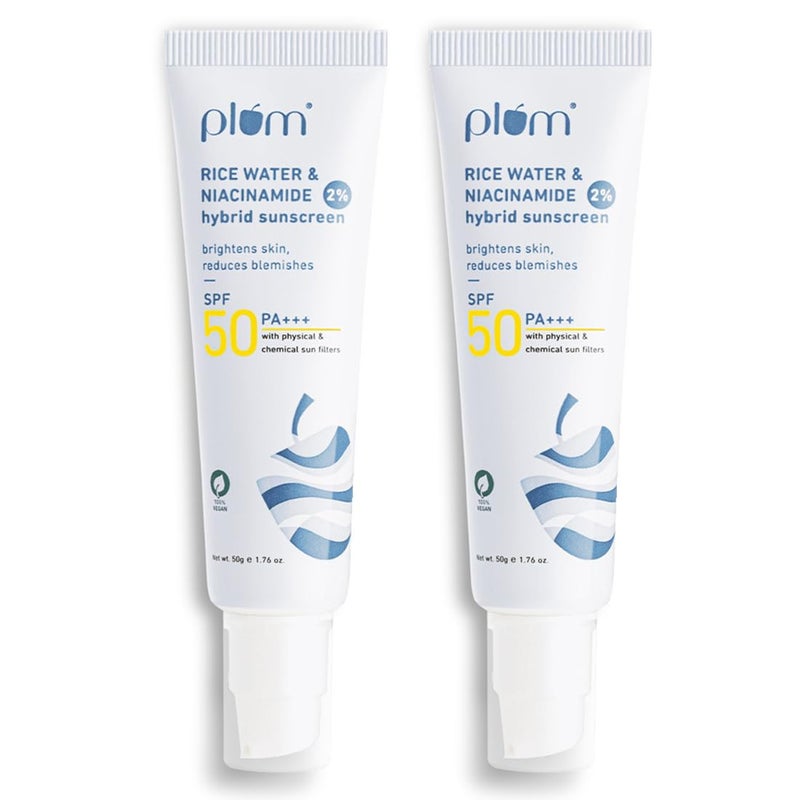 Plum Sunscreen  SPF 50 PA 2 Niacinamide  Rice Water Pack of 2 - Image 1