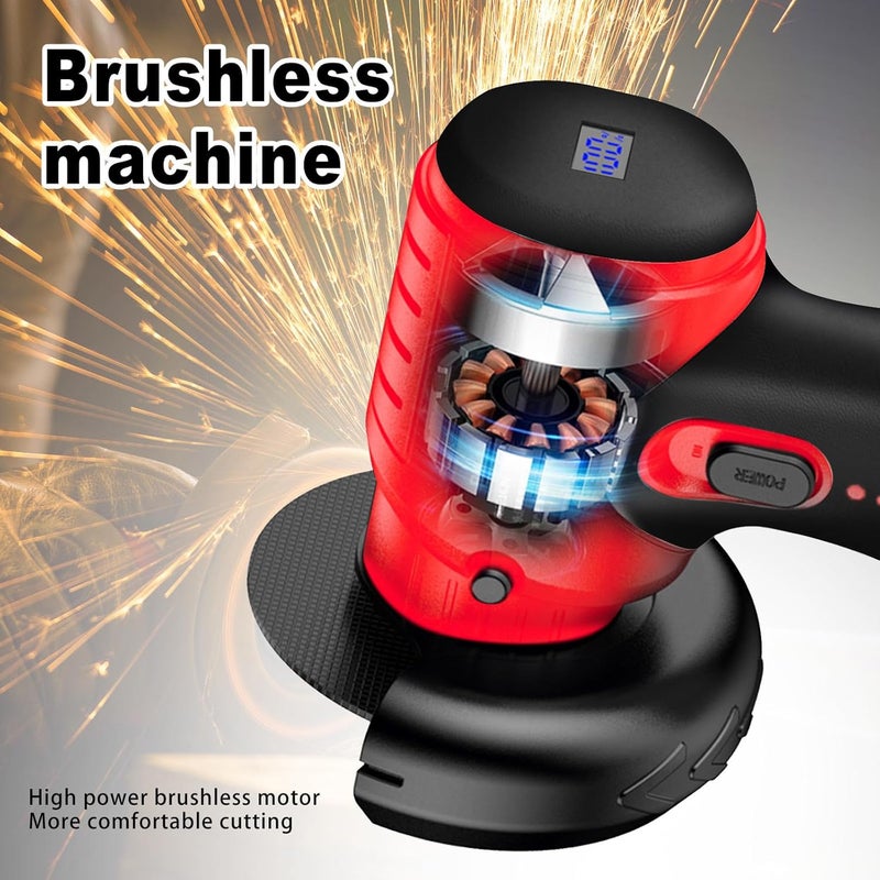 ZFULVO Brushless Cordless Angle Grinder Kit, 19500rpm Mini Electric Angle Grinding Tool with 2x16.8V 2000mAh Battery and 6-Cutting Discs, Grinder Handheld Cutter for Metal Wood - Image 5