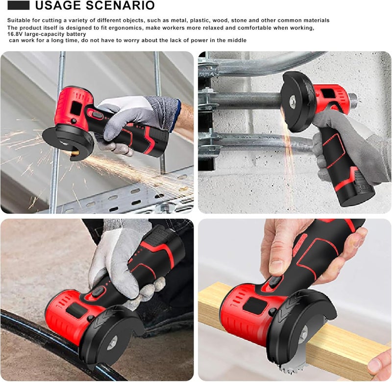 ZFULVO Brushless Cordless Angle Grinder Kit, 19500rpm Mini Electric Angle Grinding Tool with 2x16.8V 2000mAh Battery and 6-Cutting Discs, Grinder Handheld Cutter for Metal Wood - Image 4