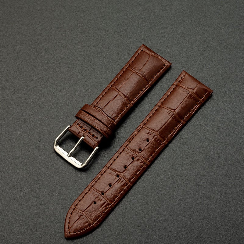 Generic Genuine Leather Watch Strap Bamboo Pattern Unisex Colorful Pin Buckle Dark Brown (unpacked single Belt) 