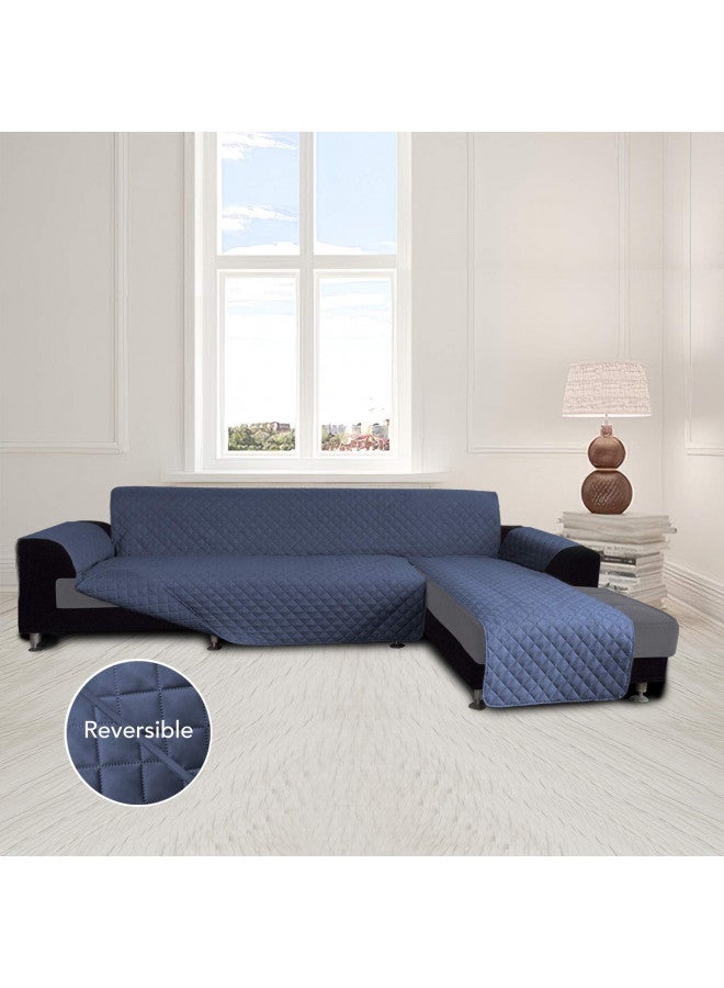 Easy-Going Easy-Going Sofa Slipcover L Shape Sofa Cover Sectional Couch Cover Chaise Lounge Slip Cover Reversible Sofa Cover Furniture Protector Cover for Pets Dog Cat (Large,Dark Blue/Dark Blue)  - Image 2