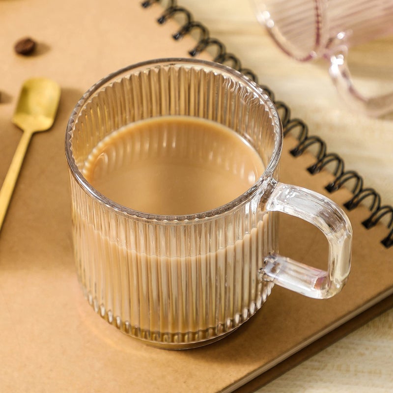 Lysenn Iridescent Glass Coffee Mug with Lid - Premium Classical Vertical Stripes Glass Tea Cup - for |Latte|Tea|Chocolate|Juice|Water| - Unleaded - Bamboo Lid - 12.5 Ounces - Image 4