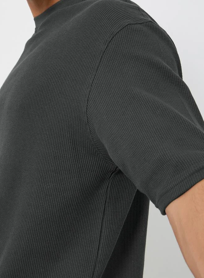 Styli Men Charcoal Waffle Knit Oversized T-Shirt