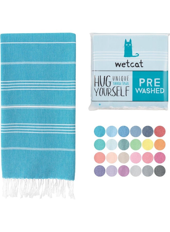 WETCAT Turkish Beach Towel Oversized 38x71 100 Turkish Cotton Made in Turkey  Sand Free Extra Large Ultra Soft Quick Drying Compact  Lightweight for Travel  Turquoise - Image 4