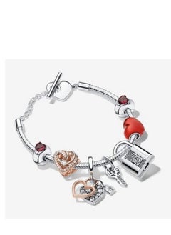 Pandora Silver & Rose Gold Heart Love Lock Charm Bracelet