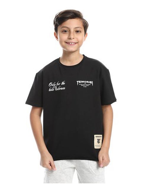 تيشرت اولادى تناستى تقطيع مطبوع وش وظهر لون اسود