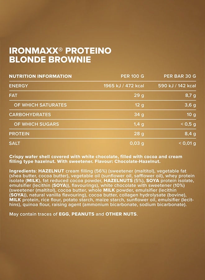 IronMaxx PROTEINO | 12 x 30g | Blonde Brownie Flavour,  Low Sugar Wafer Protein Bar | Gluten-Free - Image 5