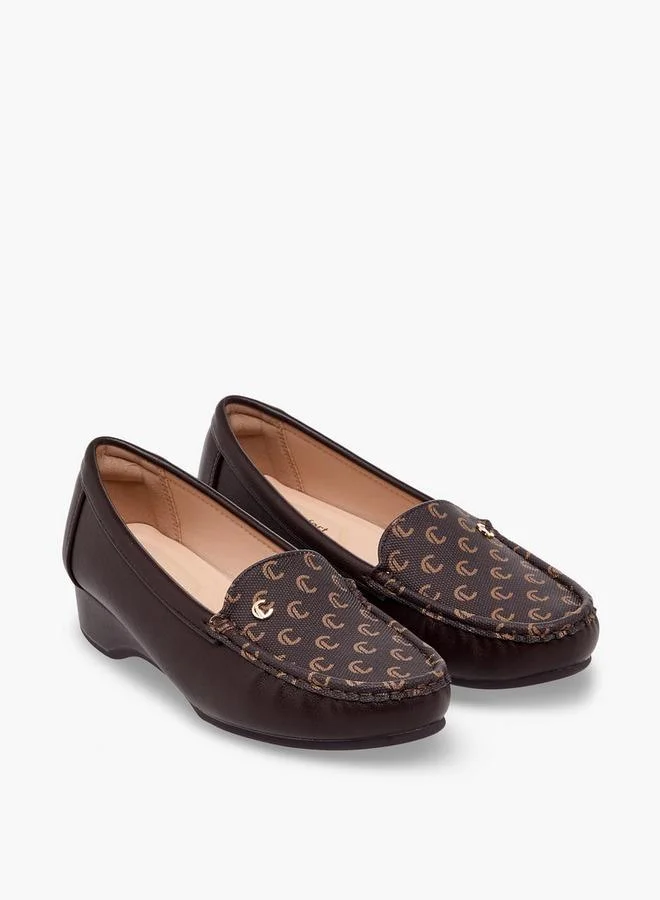 Le Confort Women Monogram Wedge Heel Loafers