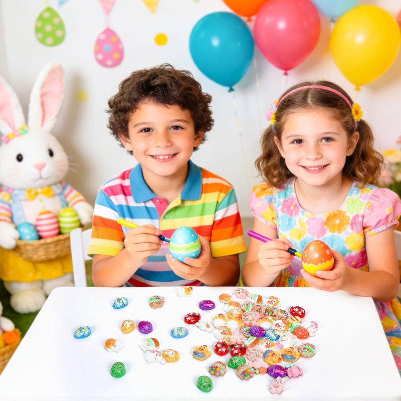 DTOFOOT 60 Pcs Mini Easter Resin Charms,Tiny Egg Bunny Flatback Charms Figurines 24 Unique Designs for Easter Basket Stuffers Spring Decor DIY Craft Making - Image 5