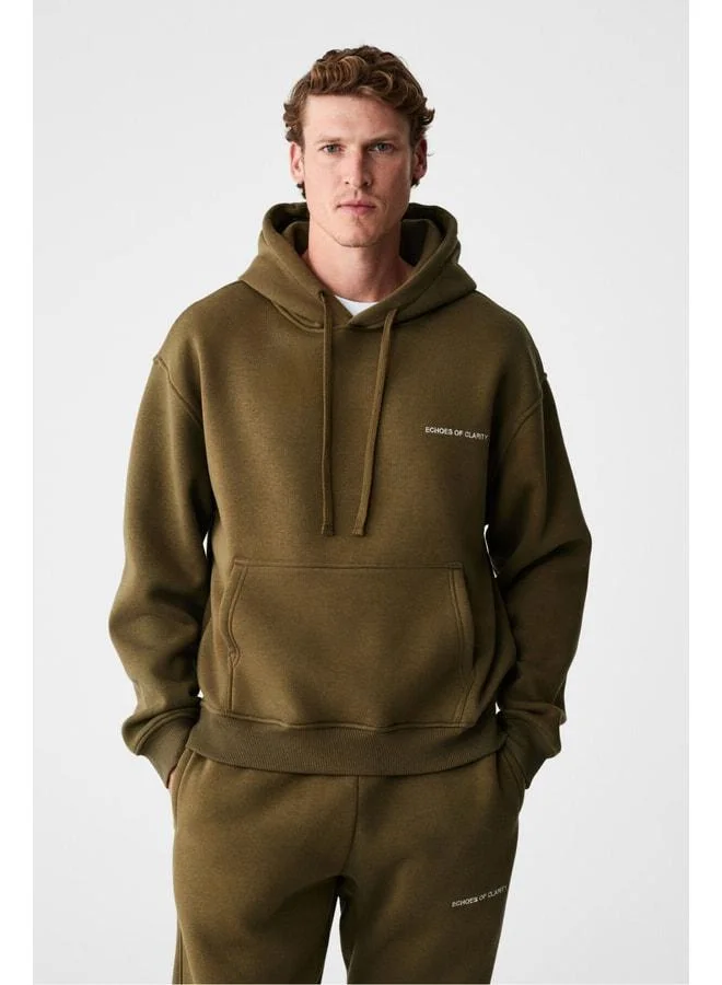 جريميلانج MARSHALLHOODIE مجموعة بدلة رياضية كاكي مريحة مطرزة مبطنة بالقطن والصوف للرجال.