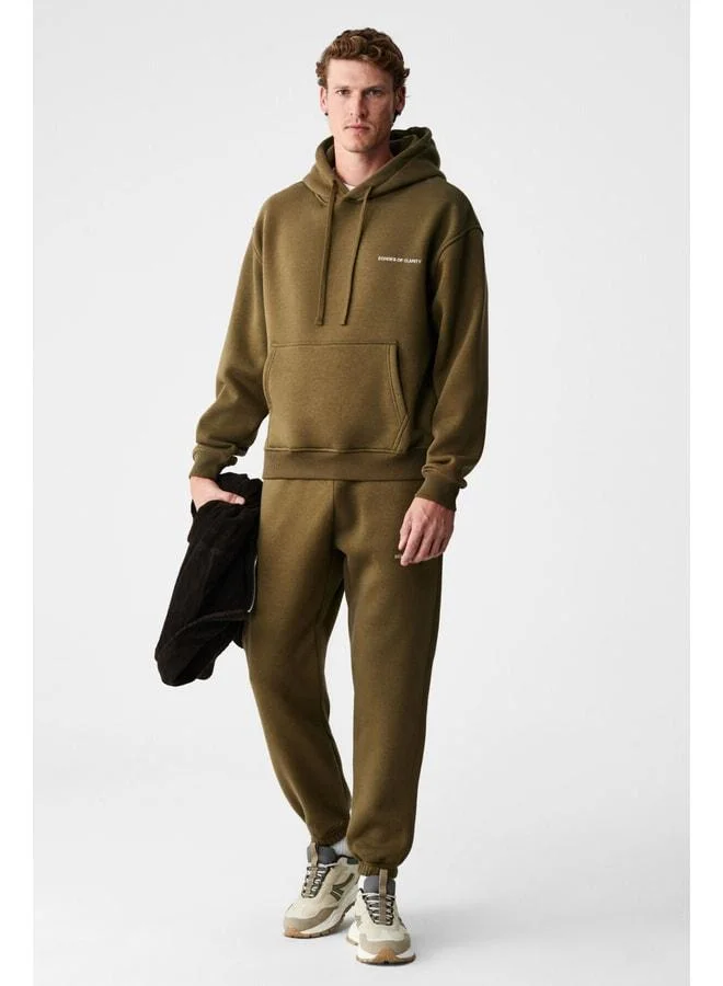 جريميلانج MARSHALLHOODIE مجموعة بدلة رياضية كاكي مريحة مطرزة مبطنة بالقطن والصوف للرجال.