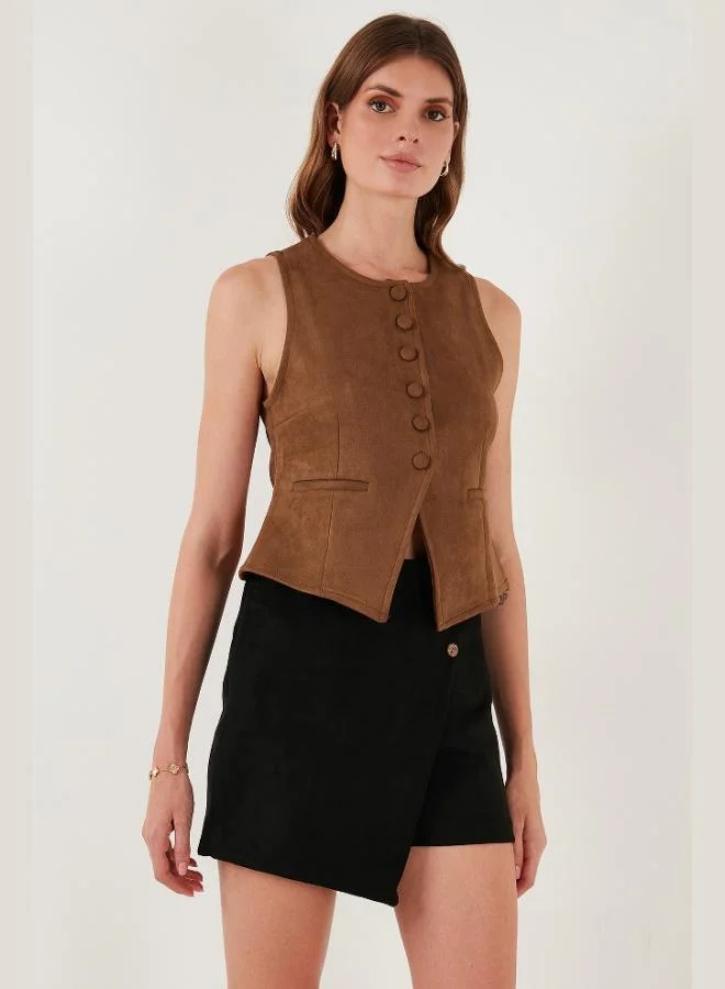 Lela  Lela Fitted Fit Crew Neck Buttoned Soft Texture Vest Women's VEST 5866435 for Women | Best Price UAE