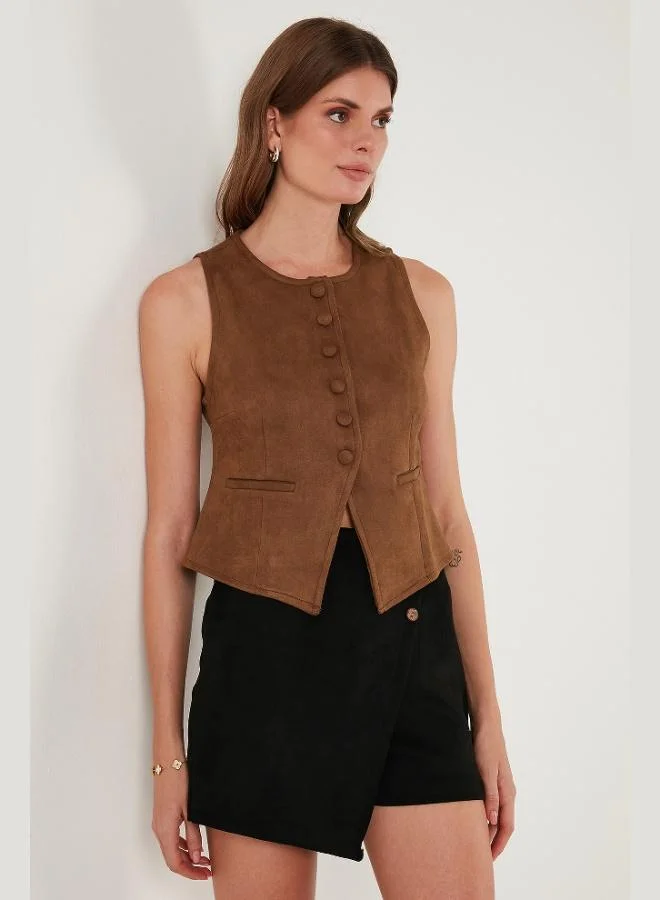 Lela  Lela Fitted Fit Crew Neck Buttoned Soft Texture Vest Women's VEST 5866435 for Women | Best Price UAE