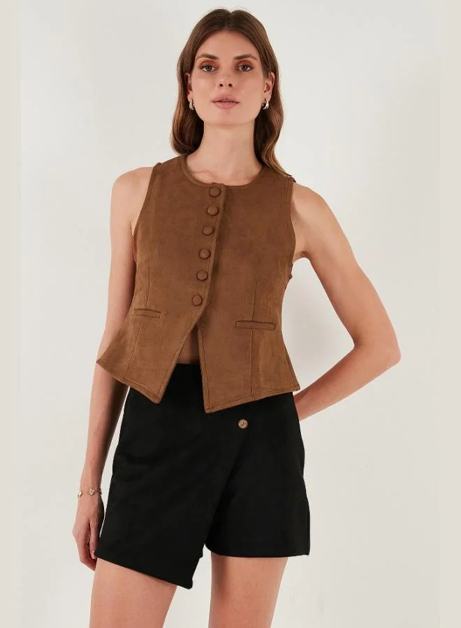 Lela  Lela Fitted Fit Crew Neck Buttoned Soft Texture Vest Women's VEST 5866435 for Women | Best Price UAE